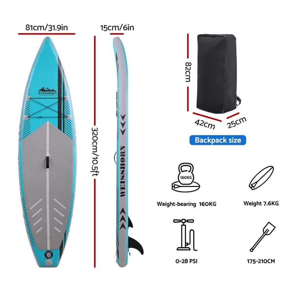 Weisshorn Inflatable Stand Up Paddle Board 10.5ft