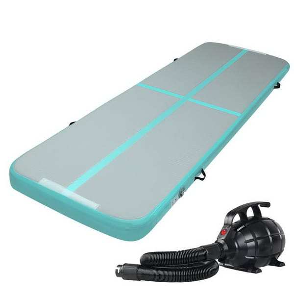 Inflatable air mat with pump on a white background