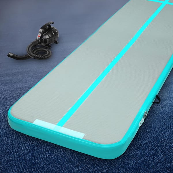 Inflatable air track with a blue border on a dark blue background