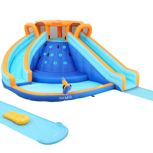 Kids Inflatable Water Park with Double Slide, Climbing Wall & Water Cannon