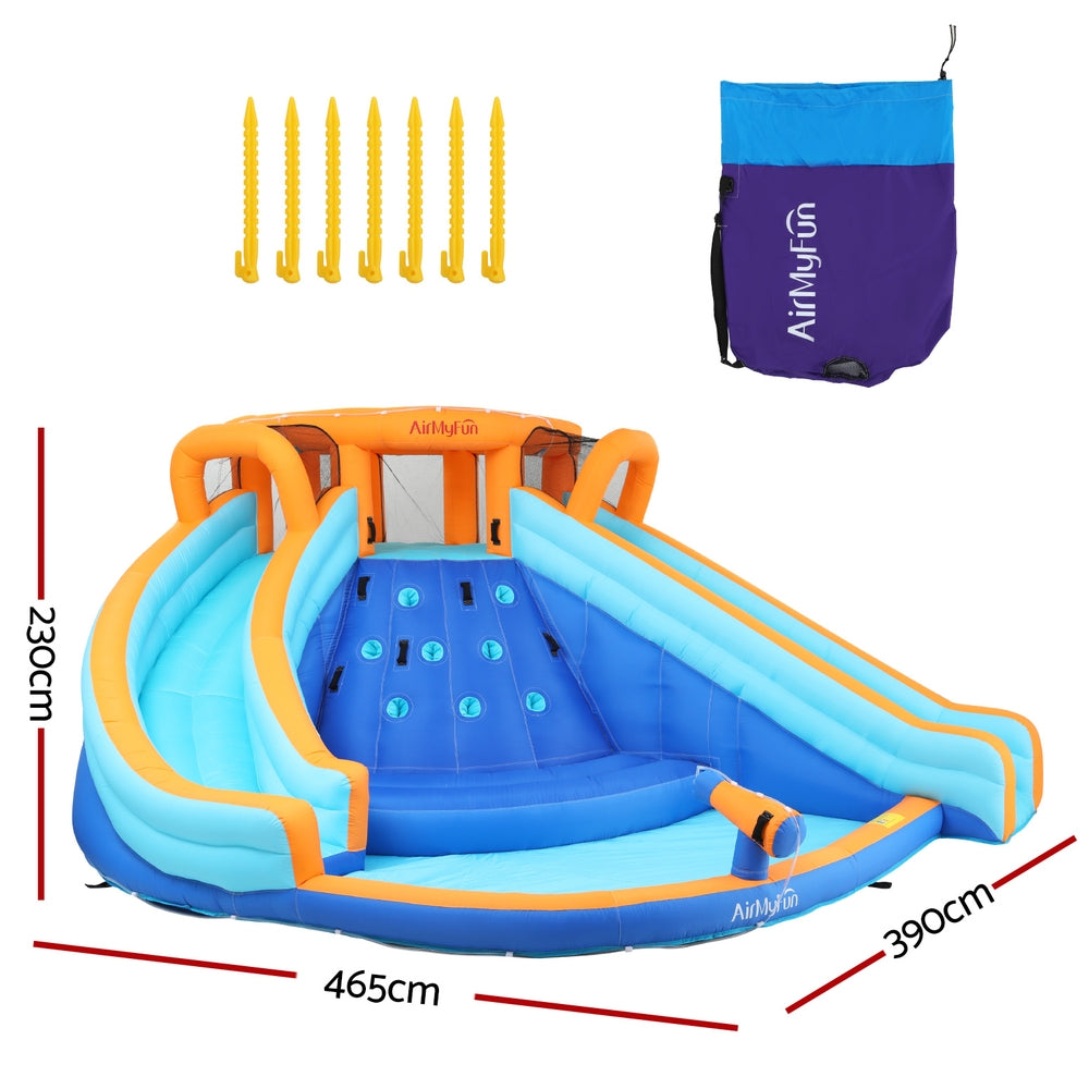 Kids Inflatable Water Park with Double Slide, Climbing Wall & Water Cannon