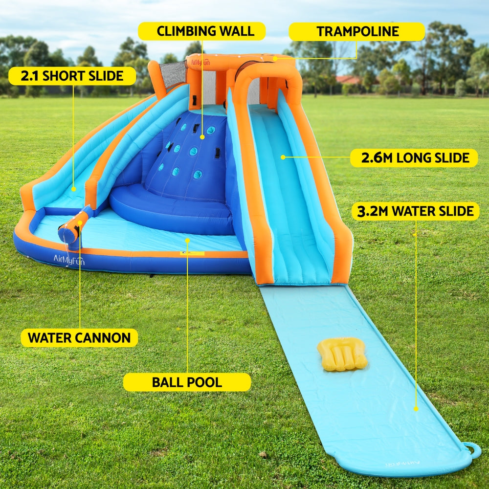 Kids Inflatable Water Park with Double Slide, Climbing Wall & Water Cannon