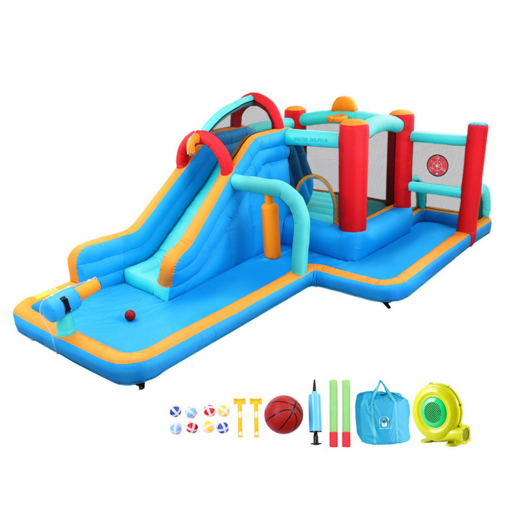 Kids Inflatable Water Park with Slide, Trampoline & Water Cannon