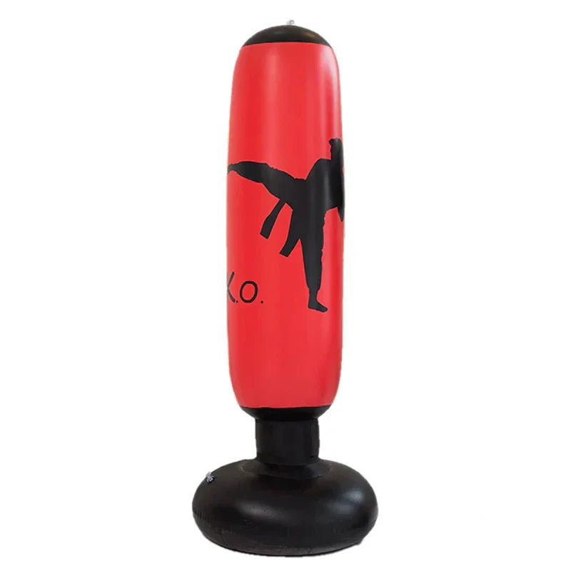 Red punching bag with black silhouette and 'K.O.' text on a white background