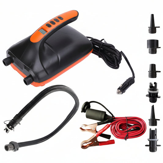 Electric air pump with hoses and connectors on a white background
