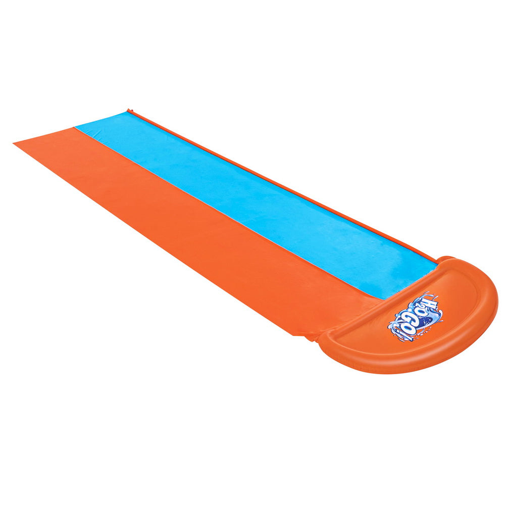 Orange and blue inflatable water slide on a white background
